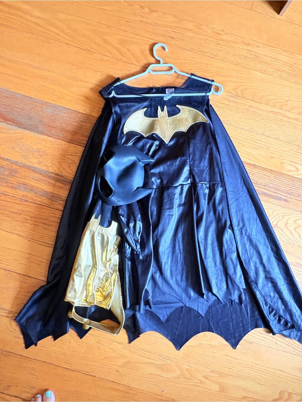 Women's Black and Gold Batgirl Cape Costume with Mask, gloves and leg bands